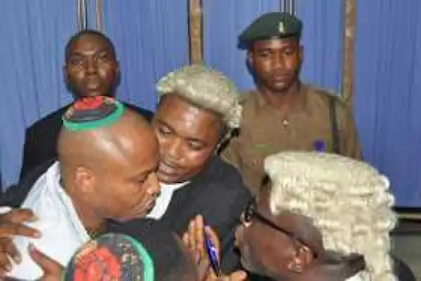 More pictures of Nnamdi Kanu at the Federal high court today...